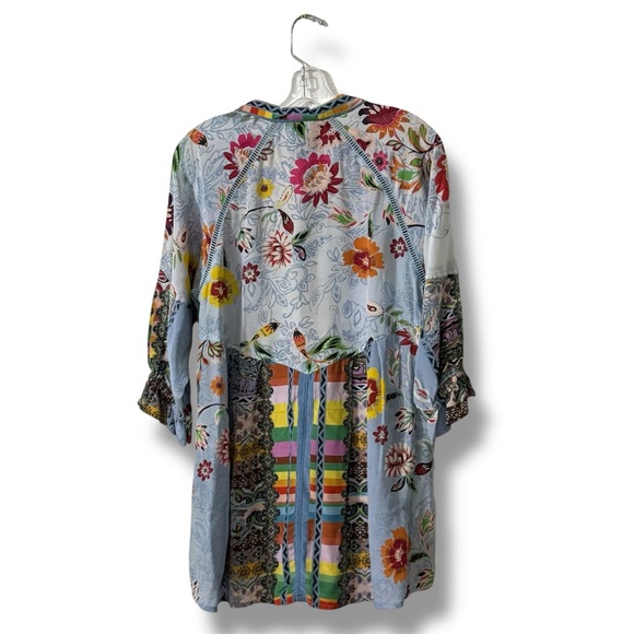 Johnny Was Rainbow Adonia Silk Tunic Floral Button Front Long Sleeve Size Small - Picture 2 of 7